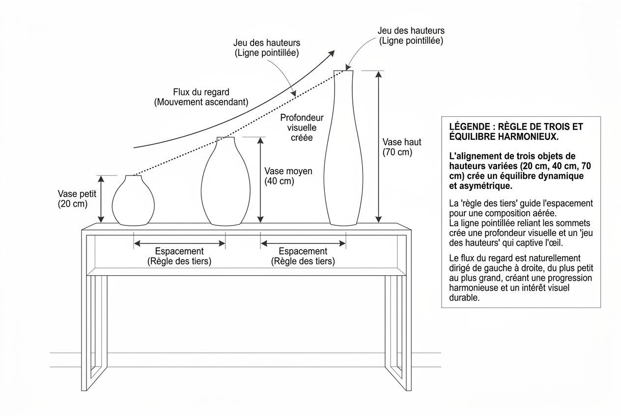 Schéma règle de trois et jeu des hauteurs pour vases