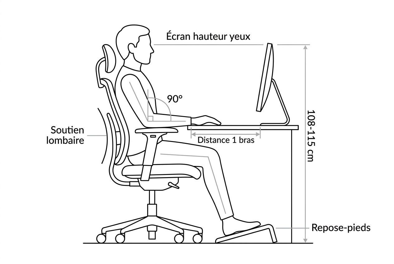 Schéma posture ergonomique bureau