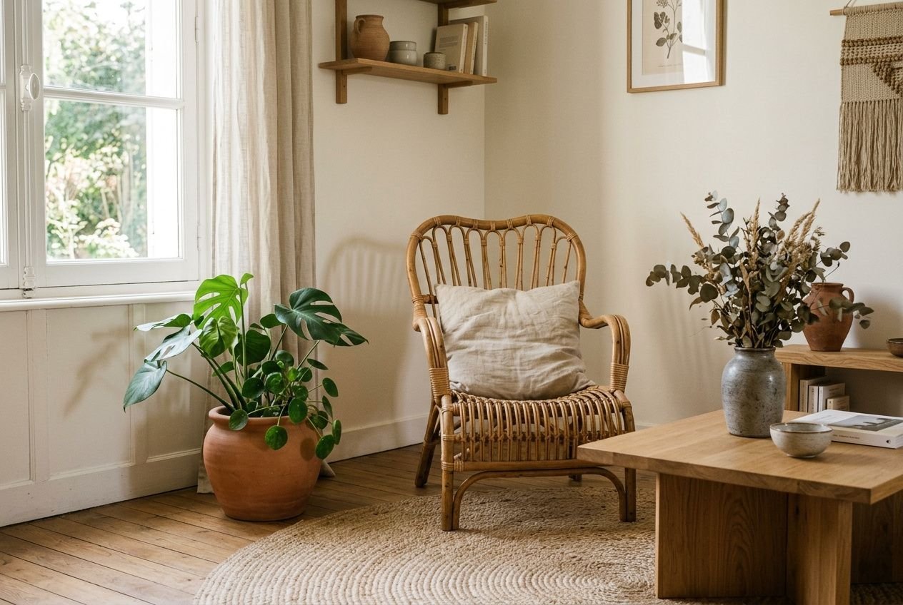 Matières naturelles en décoration intérieure : lin, rotin et raphia